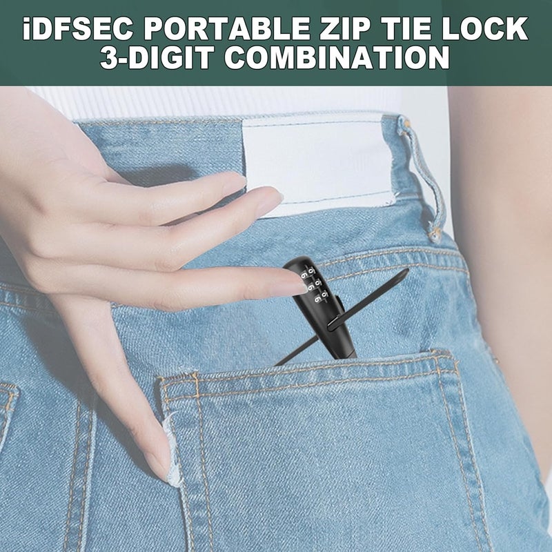 iDFSEC Zip Tie Lock, Adjustable Cable Tie with Stainless Steel Core - Multi-Purpose Cable Lock for Securing Helmets, Bicycles, Skis, Scooters, Café, Gate Door (2/Pack, Black) - Image 4